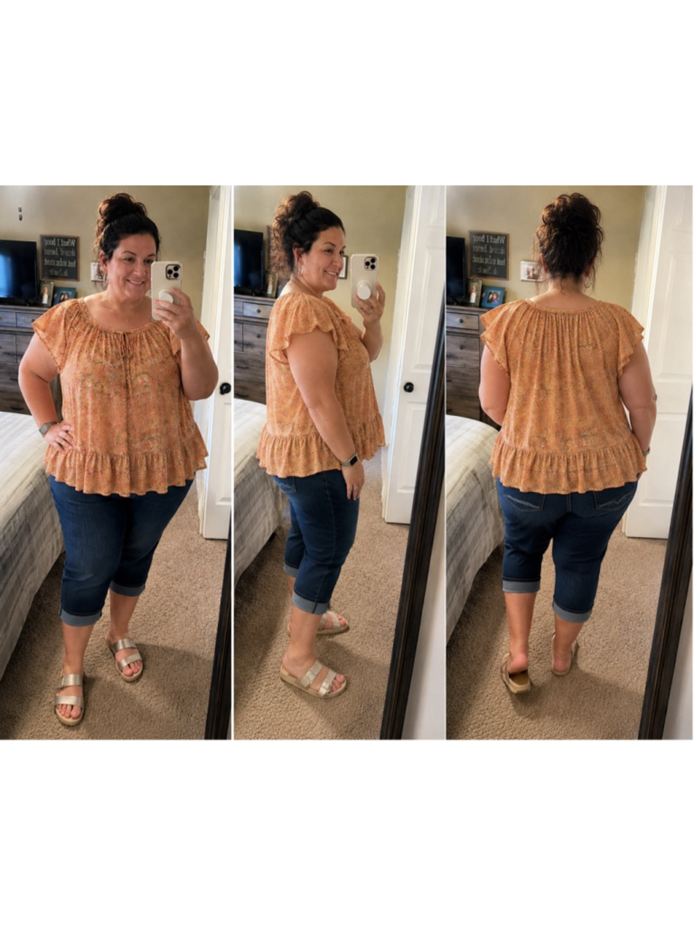 Rachel Zoe Floral Off Shoulder Peasant Tunic Top Orange Boho Plus Size Approx 2X - Picture 10 of 10
